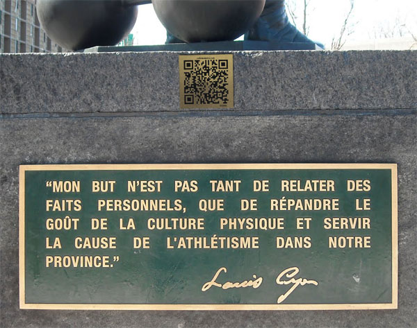 Citation sur le monument de Louis Cyr
